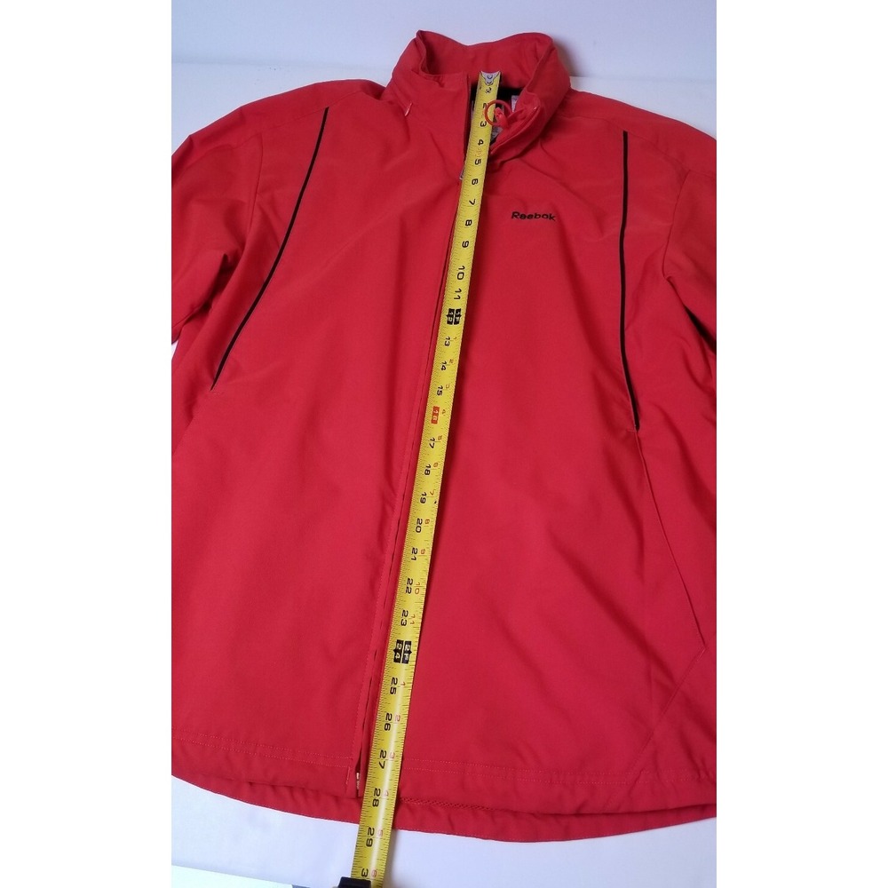 Reebok Men's S‎ Jacket Red Full Zip Windbreaker Sports Hidden Hood Pockets - Picture 7 of 10